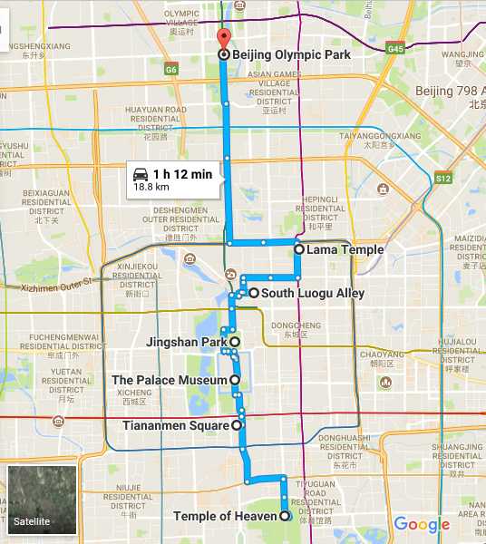 route map along with the historic and cultural central axis